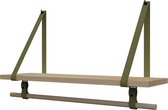 Plankje Roe 98cm - Handles and more® | SUEDE OLIVE (Complete set: leren plankdragers + plank eikenhout + roede)
