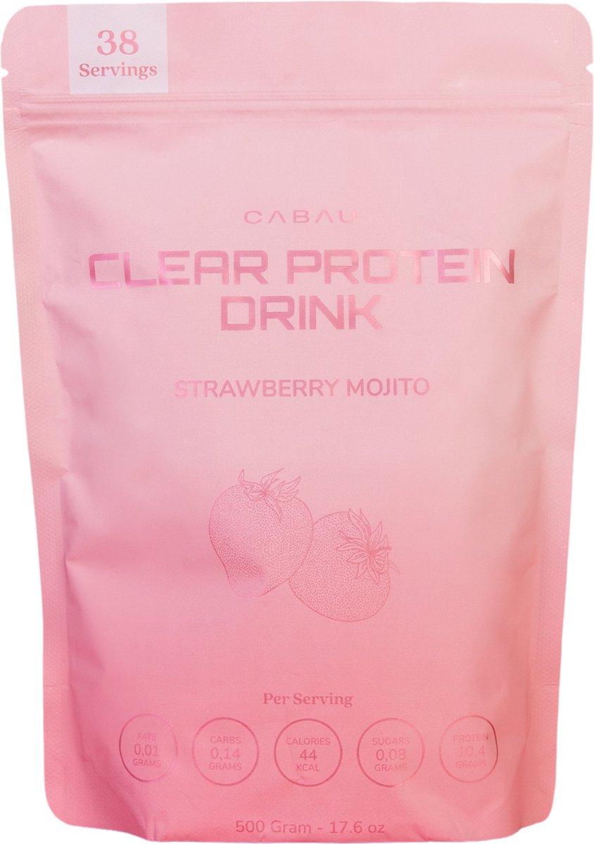 Cabau Clear Protein Drink - Strawberry Mojito - Eiwitrijk & Suikerarm - Licht & Verfrissend van smaak - 38 drankjes - Hét zomerdrankje van 2022