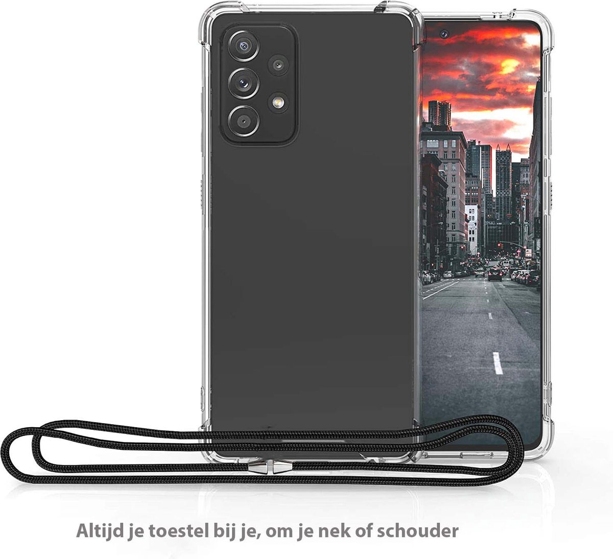 Arara Silicone Hoesje geschikt voor Samsung Galaxy A32 / 5G Transparant Hoesje met Zwarte draagkoord / Backcover / Case / Samsung