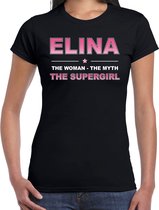 Naam cadeau Elina - The woman, The myth the supergirl t-shirt zwart - Shirt verjaardag/ moederdag/ pensioen/ geslaagd/ bedankt XL