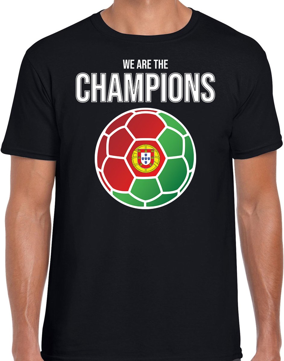Portugal EK/ WK supporter t-shirt - we are the champions met Portugese voetbal - zwart - heren - kleding / shirt XXL