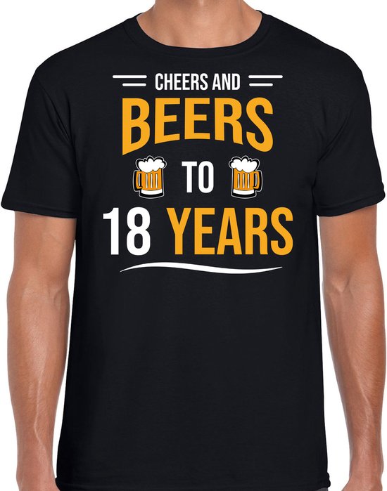 Cheers and beers 18 jaar verjaardag cadeau t-shirt zwart voor heren - 18 jaar bier liefhebber verjaardag shirt / outfit L