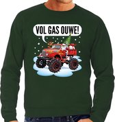 Grote maten foute Kersttrui / sweater - Santa op monstertruck / truck - vol gas ouwe - groen voor heren - kerstkleding / kerst outfit XXXL