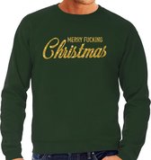 Foute Kersttrui / sweater - Merry Fucking Christmas - goud / glitter - groen - heren - kerstkleding / kerst outfit L