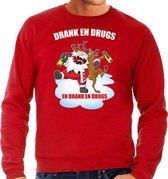Foute Kerstsweater / Kerst trui Drank en drugs rood voor heren - Kerstkleding / Christmas outfit XL