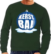 Foute kersttrui kerstbal blauw op groene sweater voor heren - kersttruien L