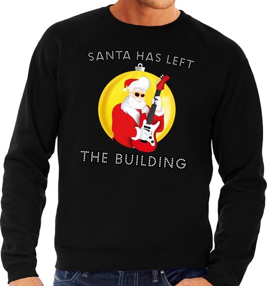 Foute kersttrui - zwart - Santa Elvis has Left the Building - heren - Kerstman met gitaar L