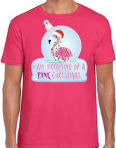 Flamingo Kerstbal shirt / Kerst t-shirt I am dreaming of a pink Christmas roze voor heren - Kerstkleding / Christmas outfit XXL