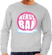 Foute kersttrui kerstbal roze op grijze sweater voor heren - kersttruien L