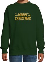 Merry Christmas Kerst sweater / trui - groen met gouden glitter bedrukking - kinderen - Kerst sweater / Kerst outfit 122/128