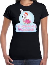 Flamingo Kerstbal shirt / Kerst t-shirt I am dreaming of a pink Christmas zwart voor dames - Kerstkleding / Christmas outfit XL