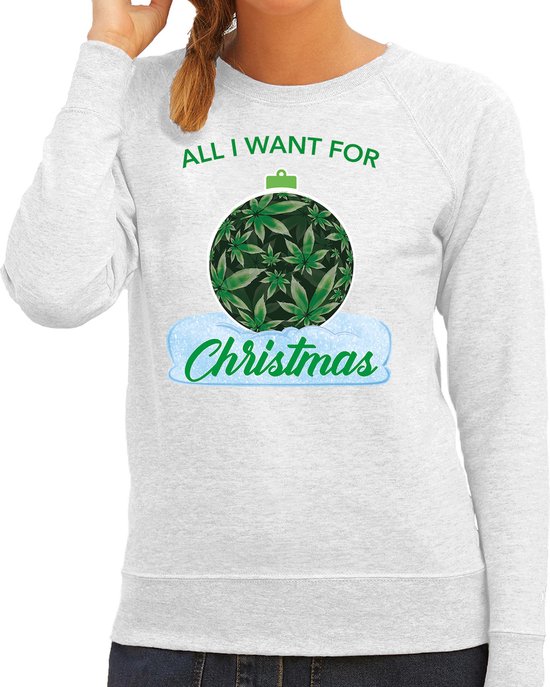Wiet Kerstbal sweater / kersttrui All i want for Christmas grijs voor dames - Kerstkleding / Christmas outfit M