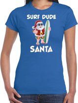 Surf dude Santa fun Kerstshirt / Kerst t-shirt blauw voor dames - Kerstkleding / Christmas outfit L