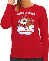 Foute Kerstsweater / kersttrui Drank en drugs rood voor dames - Kerstkleding / Christmas outfit XS