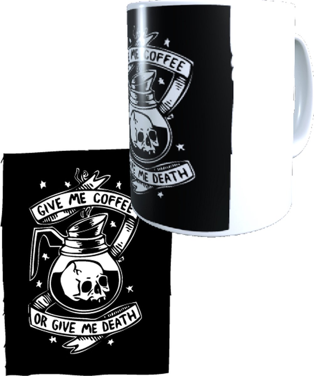 GIVE ME COFFEE OR GIVE ME DEATH - koffiekop -fun mug -tattoo -cadeau