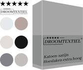 Droomtextiel Katoen - Satijnen Hoeslaken Grijs - Lits-Jumeaux - 160x200 cm - Hoogwaardige Kwaliteit - Super Zacht - Hoge Hoek -