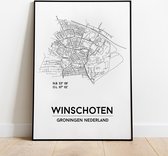 Winschoten city poster, A3 (30x40 cm) met lijst, plattegrond poster, woonplaatsposter, woonposter