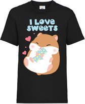 Amufun - Coroham Coron I Love Sweets Kinder T-shirt - Kids 128 - Zwart