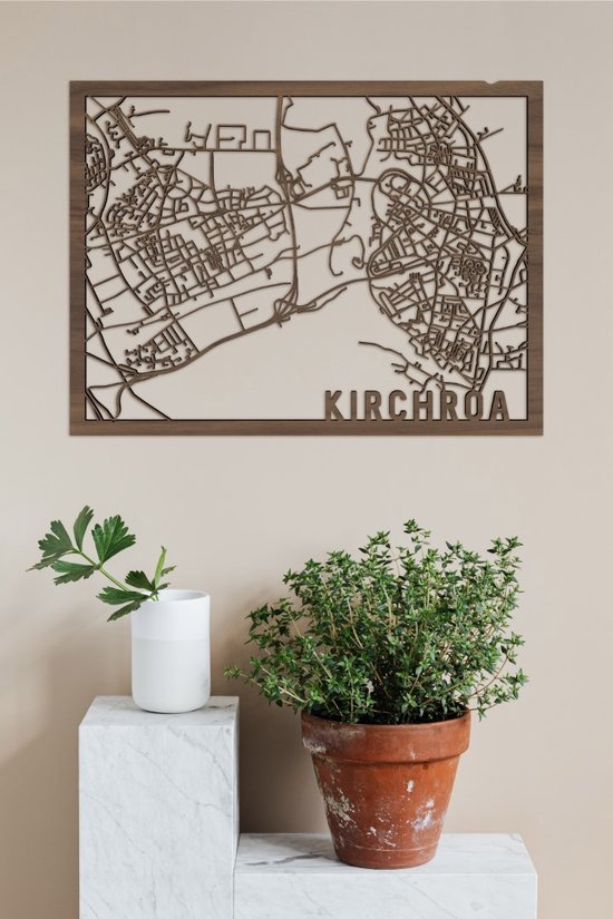 Houten Stadskaart Kirchroa Notenhout 30x40cm Wanddecoratie Voor Aan De Muur City Shapes