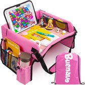 Auto en Vliegtuig Reistafel voor Kinderen - Autotafel - Eettafel - Speeltafel met Tekentafel & iPad Tablethouder voor Lange en Verre reizen - Opvouwbaar - Schoolvakanties - Roze