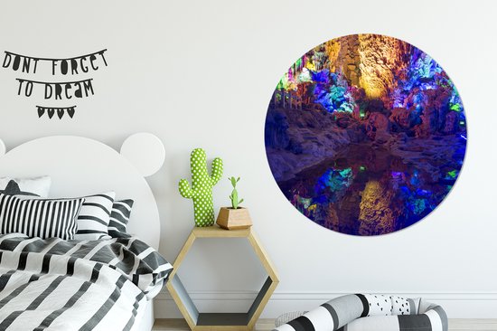Les lumières colorées de la grotte Reed Flute en Chine Assiette en plastique cercle mural ⌀ 120 cm - impression photo sur cercle mural / cercle vivant (décoration murale) XXL / Groot format!