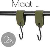 2x Leren S-haak hangers - Handles and more® | SUEDE OLIVE - maat L (Leren S-haken - S haken - handdoekkaakje - kapstokhaak - ophanghaken)