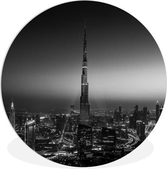 WallCircle - Wandcirkel ⌀ 30 - Dubai - Licht - Zwart - Wit - Ronde schilderijen woonkamer - Wandbord rond - Muurdecoratie cirkel - Kamer decoratie binnen - Wanddecoratie muurcirkel - Woonaccessoires