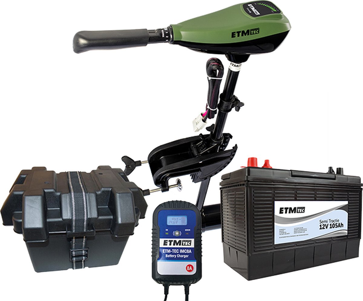 ETM-TEC Carp 60 - Kortstaart Elektromotor - Compleet met Accu, accubak en Acculader
