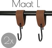 2x Leren S-haak hangers - Handles and more® | LICHTBRUIN - maat L (Leren S-haken - S haken - handdoekkaakje - kapstokhaak - ophanghaken)