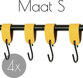 4x S-haak hangers - Handles and more® | GEEL - maat S (Leren S-haken - S haken - handdoekkaakje - kapstokhaak - ophanghaken)