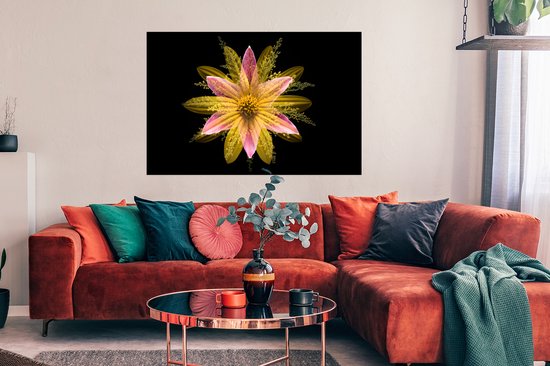 Poster Une fleur jaune sur fond noir 120x80 cm - Tirage photo sur Poster (décoration murale salon / chambre)