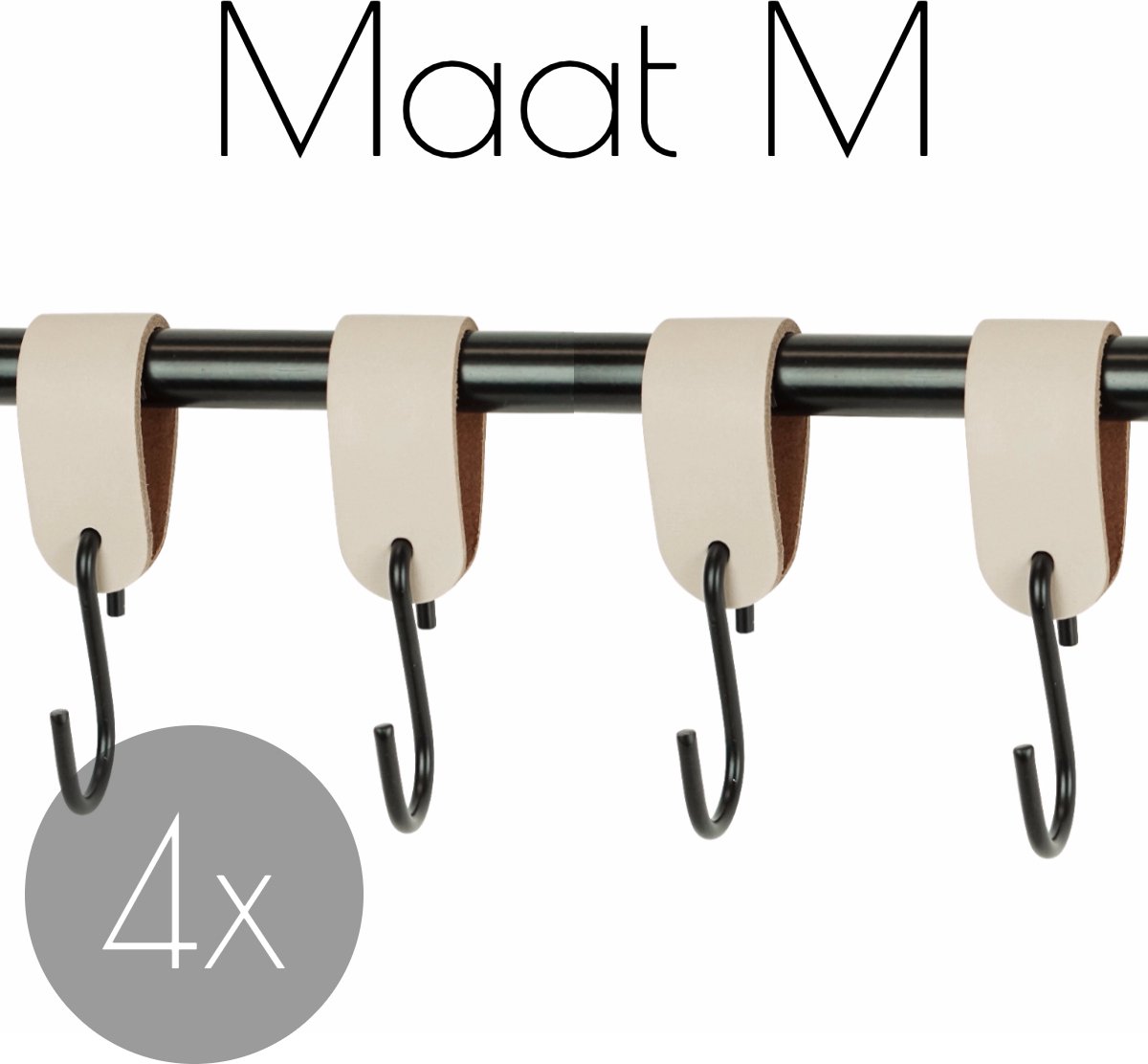 Handles and more 4x Leren S-haak hangers | CREME maat M (Leren S-haken S haken handdoekkaakje kapstokhaak ophanghaken)