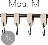 4x Leren S-haak hangers - Handles and more® | CREME - maat M (Leren S-haken - S haken - handdoekkaakje - kapstokhaak - ophanghaken)
