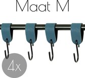 4x Leren S-haak hangers - Handles and more® | PETROL - maat M (Leren S-haken - S haken - handdoekkaakje - kapstokhaak - ophanghaken)