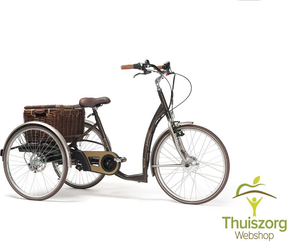 Moderne elektrische driewielfiets- 2219E Vintage bruin en beige