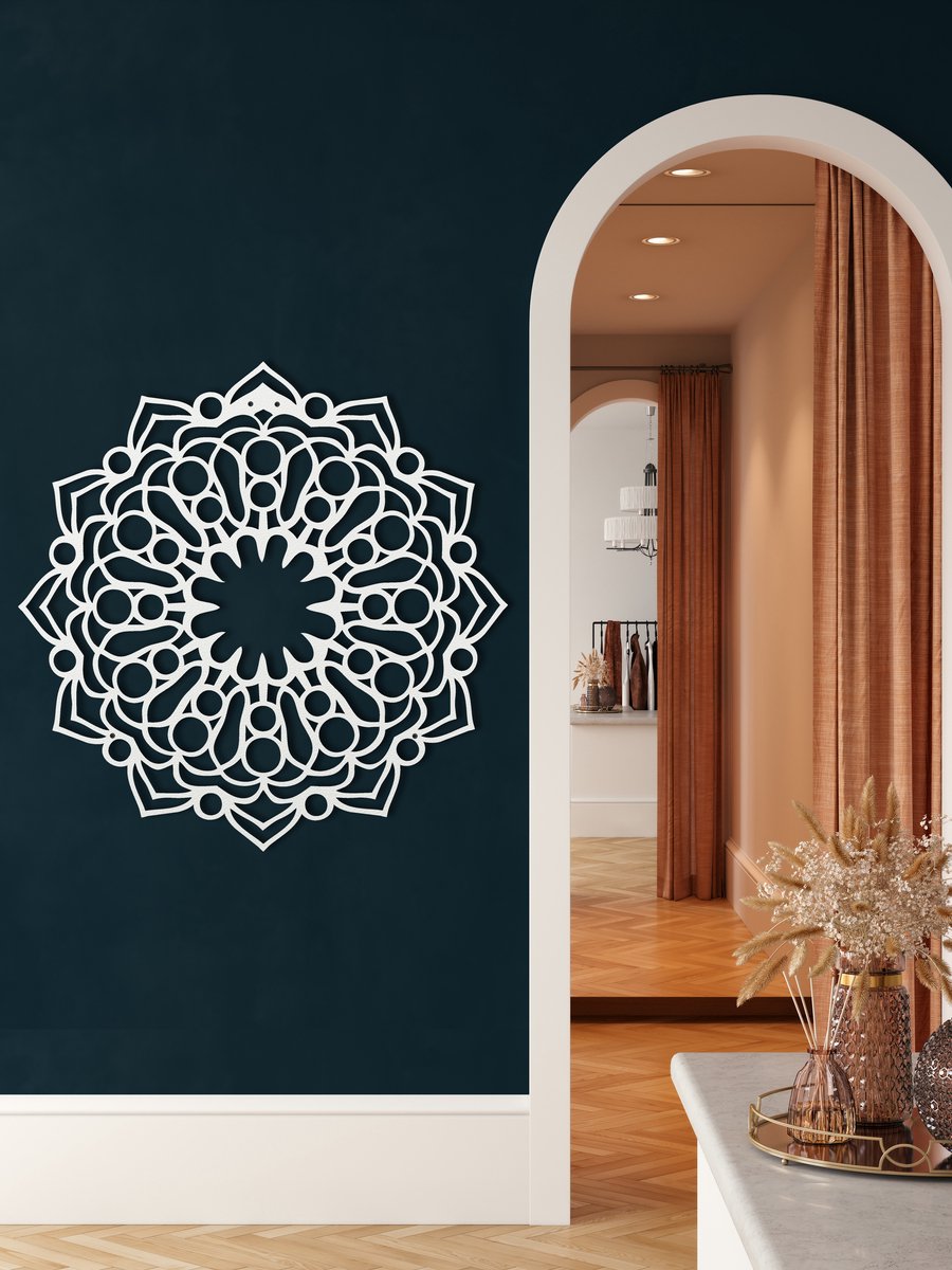 Wanddecoratie | Mandala | Metal - Wall Art | Muurdecoratie | Woonkamer |Wit| 58x58cm