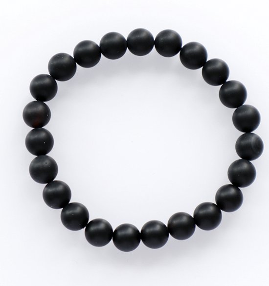 UrbanGoods - Matte zwarte onyx - 19 cm - Obsidian - Natuursteen - Armband voor Mannen en Vrouwen - Cadeau