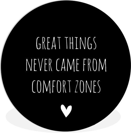 Cercle mural - Cercle mural Intérieur - ⌀ 30 cm - Plastique - Citation anglaise Great things never came from comfort zones fond noir