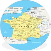 WallCircle - Wandcirkel ⌀ 30 - Kaart van Frankrijk - Ronde schilderijen woonkamer - Wandbord rond - Muurdecoratie cirkel - Kamer decoratie binnen - Wanddecoratie muurcirkel - Woonaccessoires