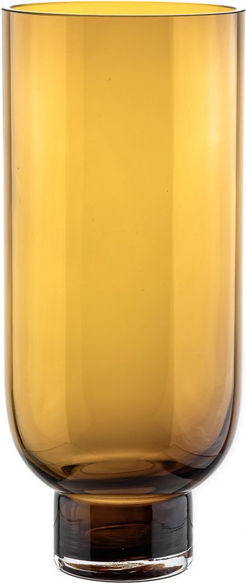 Moderne glazen vaas - SOLDEN -25% - Belgische merk - sober design, lang model, cilindrische vorm op een stevige voet, amberkleurig, Element Accessories: OMAHA18AM