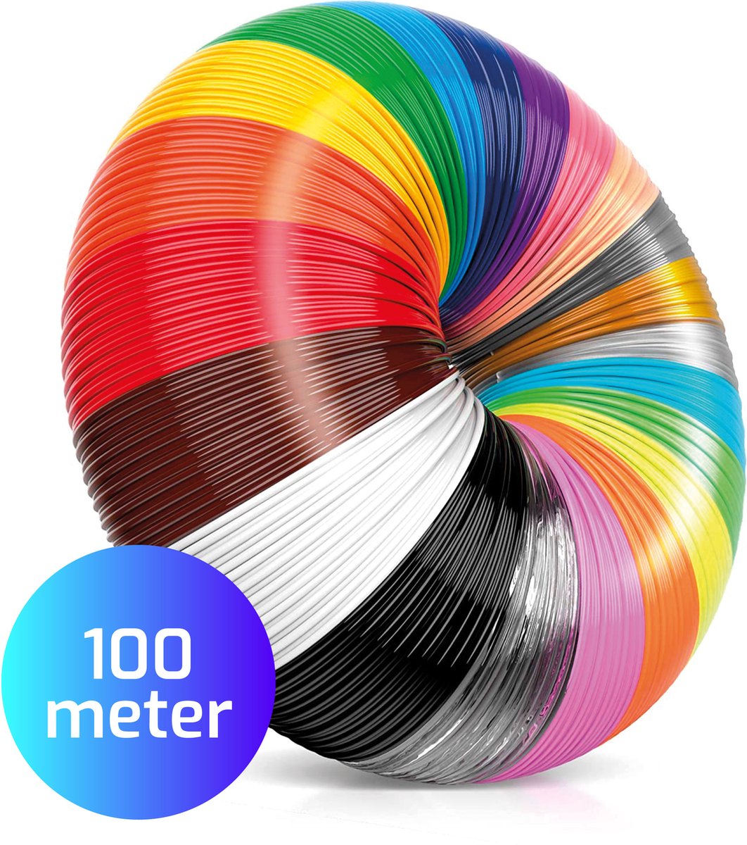 Filament PLA 1,75 mm - 20 couleurs 100 mètres - Filament stylo 3D -  Recharges stylo 3D