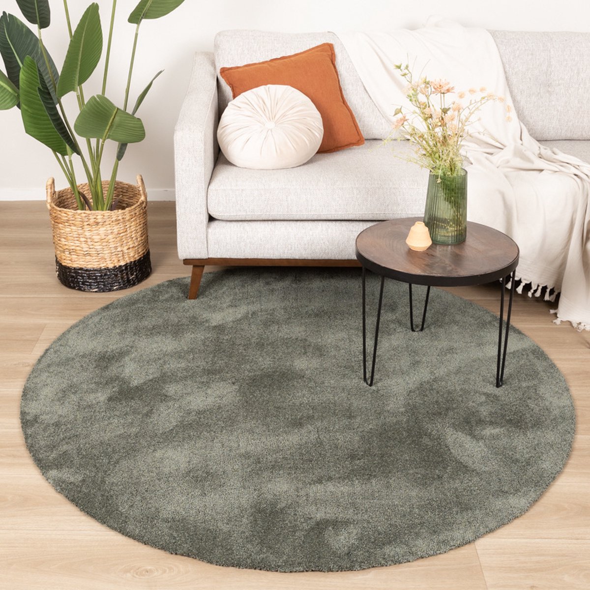 NATURL. Rond wasbaar vloerkleed - Clean Groen - Ø 160cm