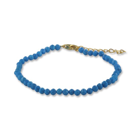 Silventi 9SIL-22477 Edelsteentjes kralenarmband - Dames - Turkoois - 3 mm - Zilver Slot - 16 + 3 cm - Blauw - Gold Plated (Verguld/Goud op Zilver)