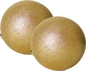 2x stuks grote kerstballen goud glitters kunststof diameter 15 cm - Kerstboom versiering