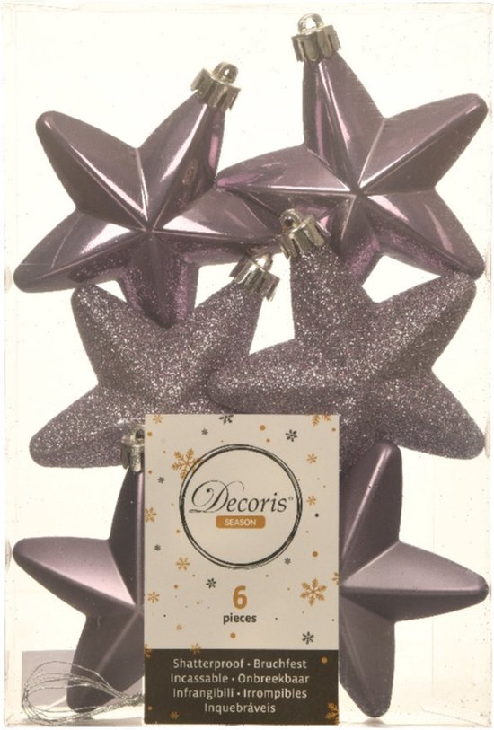 18x morceaux d'étoiles en plastique pendentifs de Noël bruyère lilas violet 7 cm