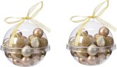 60x morceaux de petites boules de Noël en plastique marron/or/champagne 3 cm - brillant/mat/paillettes - Décorations pour sapins de Noël