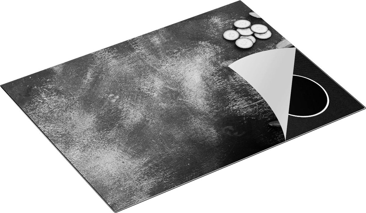 Chefcare Inductie Beschermer Komkommers op Zwart Witte Marmer - Zwart Wit - 71x52 cm - Afdekplaat Inductie - Kookplaat Beschermer - Inductie Mat