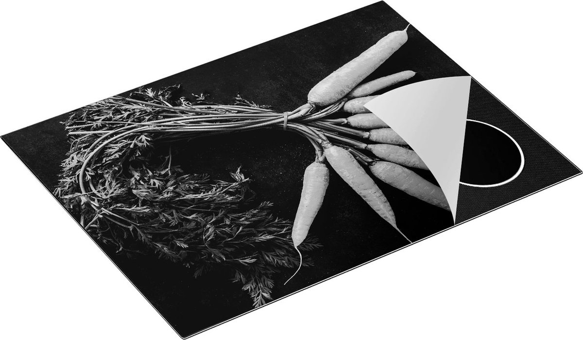 Chefcare Inductie Beschermer Wortels op Zwarte Marmer - Zwart Wit - 70x55 cm - Afdekplaat Inductie - Kookplaat Beschermer - Inductie Mat