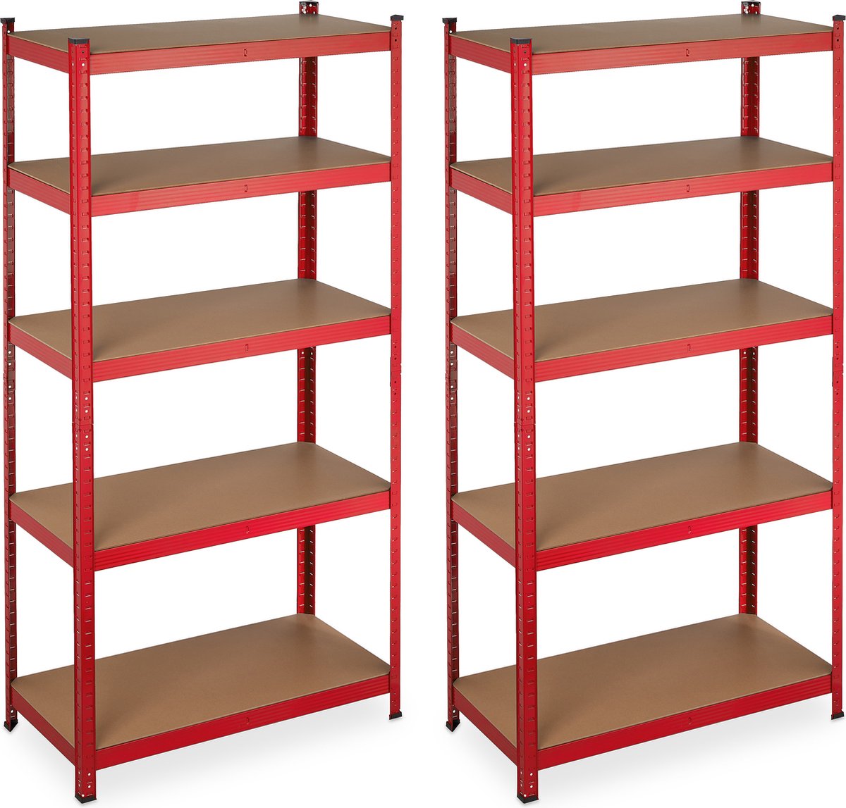 Relaxdays 2x opbergrek metaal - zonder schroeven - stellingkast rood - 5 etages