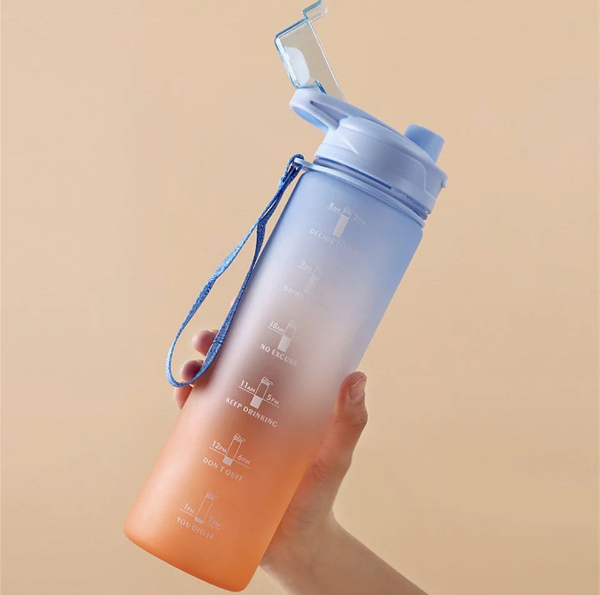 MB Supps® Motivatie Drinkfles 1 Liter - Waterfles BPA vrij - Bidon met tijdmarkering - Fitness bidon lekvrij